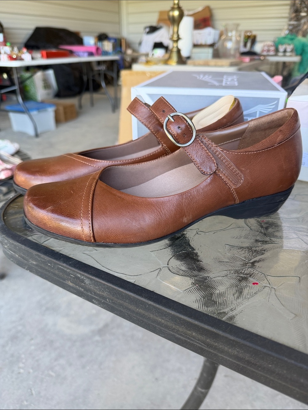 Dansko Brown Leather Mary Jane Flats with Buckle Strap